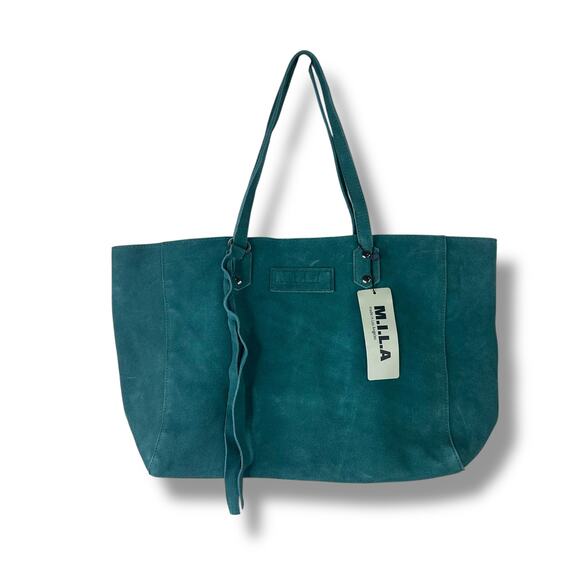 M.I.L.A. NWT Jade Green Genuine Leather Tassel Shoulder Luxe Tote Shoulder Bag - Picture 2 of 9